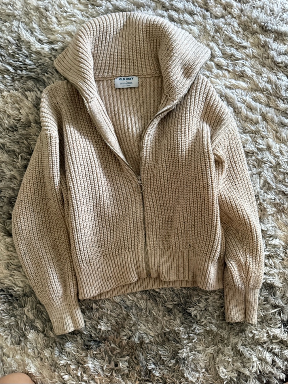 Old Navy Beige Ribbed Zip-Up Cardigan Sweater